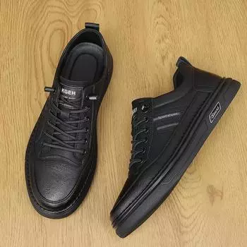 British Style Men s Genuine Leather Casual Shoes Street Fashion Oxford Shoes Men s Sports Shoes Thick Soled Travel Shoes 38 чёрный