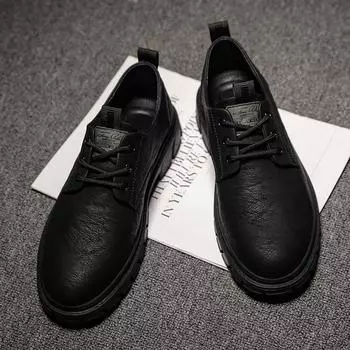 Мужские туфли из натуральной кожи в британском стиле на толстой подошве, мужские туфли-оксфорды, модная мужская повседневная обувь, деловая обувь на шнуровке 38 чёрный