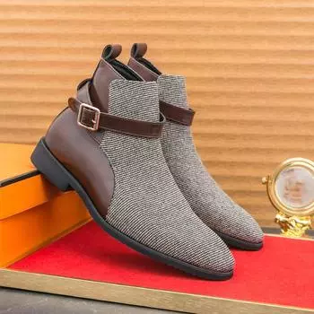 British Style Men s Leather Boots Elegant Pointed Toe Slip-on Ankle Boots Man Fashion Brown Chelsea Boots Men botas para hombre 38