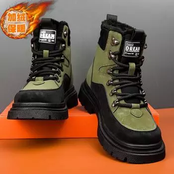 British style men s leather boots thick-soled winter new high-top velvet warm snow boots men s casual Martin boots 39