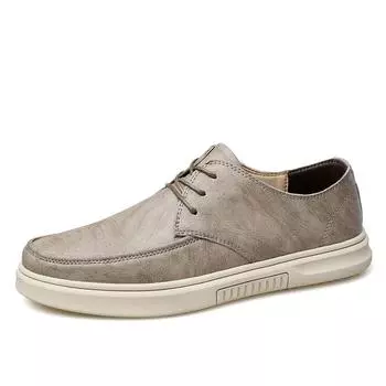 British Style Men s Leather Casual Shoes Thick Soles Classic High-quality Sports Shoes Men s Outdoor Hiking Shoes Trendy Gray 38 чёрный