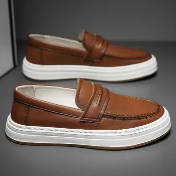 British Style Men Thick Bottom Designer Loafers High Quality Flat Casual Leather Business Shoes Outdoor Comfortable Driving Shoe 38 чёрный