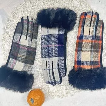 British Style Pattern Warm Finger Gloves Large Plaid Warm Cycling Driving Gloves Women