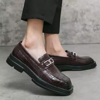 British Style Platform Loafers Shoes Men Thick-soled Wedding Shoes 2024 Black Formal Business Shoe Wedding Leather Casual Shoes 37 чёрный