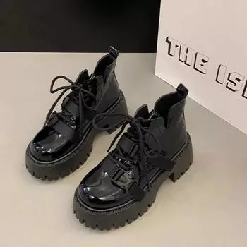 British Style Retro Black Ankle Boots for Women s New 2024 Spring Autumn Platform Thick Heel Short Boots High Heels Women Shoes 35