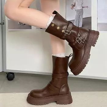 British style retro Martin boots women s spring and autumn 2024 new models are thin and tall thick heel thick sole medium boots children 35
