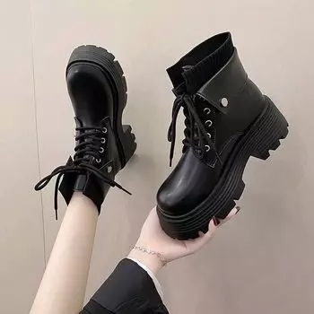 British style retro Martin boots women s 2025 autumn and winter new fried street explosion black thick-soled heightening short boots ins 35