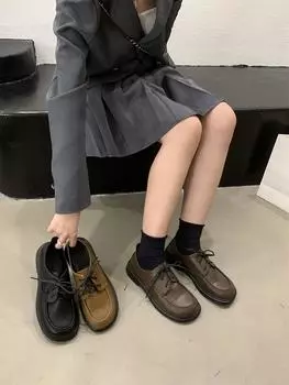Британский стиль ретро-лоферы на платформе женские осенне-зимние универсальные кожаные туфли на шнуровке японские одинарные туфли прилив 35