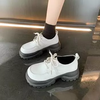 British Style Round Toe Women Shoes Autumn Clogs Platform Oxfords Female Footwear Loafers With Fur Patent Leather Ballet Flats C 35 чёрный