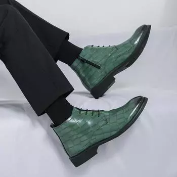 British style small leather shoes men s casual retro high-top Martin boots Korean version versatile 2025 new autumn and winter tide shoes 38 чёрный