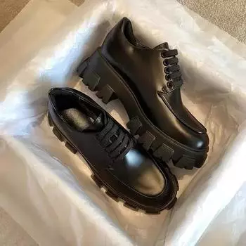 Маленькие кожаные туфли в британском стиле, весенние и осенние туфли-лоферы, туфли на толстой платформе с высокой подошвой и шнуровкой 35