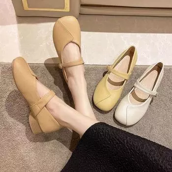 British style small leather shoes women s 2024 spring and autumn new lightweight flat heel single shoes fashion thick heel round head versatile Mar 35 хаки