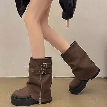 British style summer Maillard trouser boots Martin boots women s 2024 summer and autumn new small platform knight boots 35 чёрный