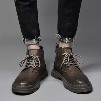 British Style Thick-soled High Cut Lace Up Boots Fashion Trend High-top Shoes Men Casual Korean Work Shoe Brand Warm Cotton Shoe 37