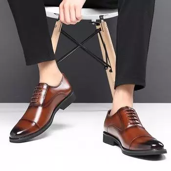 British style three-joint leather shoes men s business dress men s shoes cowhide breathable handmade retro polished leather shoes commuter men 37 коричневый