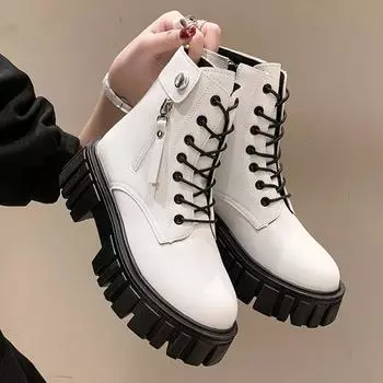 British style versatile thick soled spring and autumn casual women s boots 2024 new luxury classic high rise short boots 35 белый