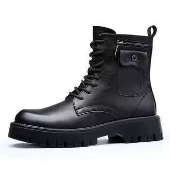 British Style White Boots Men High Quality Leather Platform Boots Man Outdoor Men Bikers Boots Comfy Lace-up Ankle Boots Design 38
