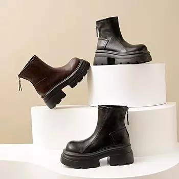 британские ботинки Martin на толстом каблуке и толстой подошве женские одинарные ботинки осень-зима ретро кожаные эластичные бархатные тонкие хлопковые ботинки короткие ботинки 33 чёрный