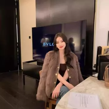 British Time осень/зима 2024 г. Новая горячая распродажа шуба из финского песца Kan: Женская мода Темперамент S абрикосовый