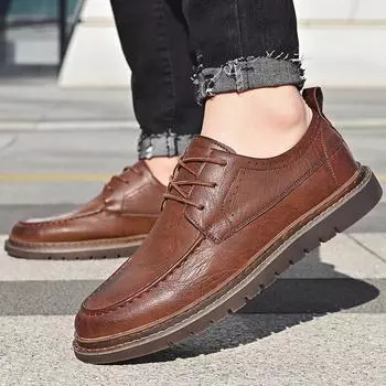 British trendy men s shoes, small leather shoes, autumn new muffin soles, casual shoes, polished personality, lace-up leather shoes for guys 38