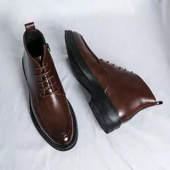 British Winter New Pointed Lace Up Zip Patchwork Patent Leather Ankle Boots Men Casual Luxury High-top Shoes Zapatos Hombre 6.5