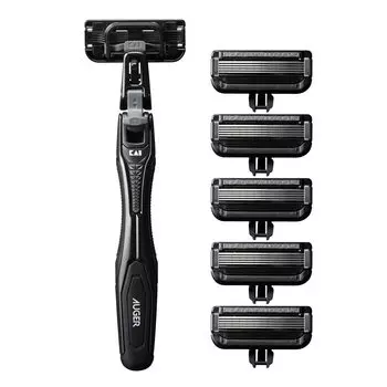 Бритва AUGER Combo Pack с держателем 6 запасных лезвий Корпорация Бритва AUGER со сменными лезвиями для мужчин и 5 лезвий + (Кай женщины)