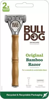 Бритва Bulldog Оригинальная бамбуковая подставка Bulldog Ручка из бамбука В комплекте 2 сменных лезвия 5 лезвий Водонепроницаемость