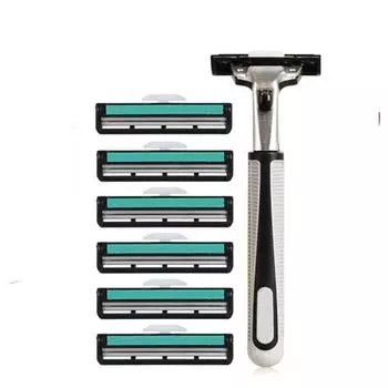 Бритва для бритья с двойными краями, 1 ручка + 6 лезвий для мужчин, бритва для бритвы для бороды