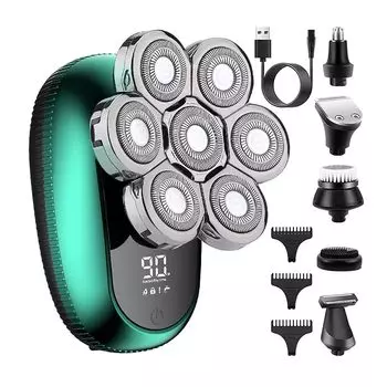 бритва для кожи головы мужская электробритва 6-в-1 7D плавающая головка бритвы светодиодный дисплей IPX7 водонепроницаемый бритье бритва электрическая мужская бритва USB