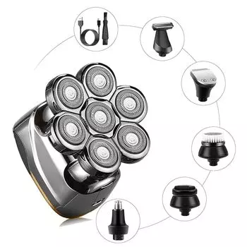 Бритва для кожи головы мужская многофункциональная 6 в 1 водонепроницаемая 7D плавающая головка для бритья бороды триммер для стрижки волос в носу щетка для очищения лица вращающаяся