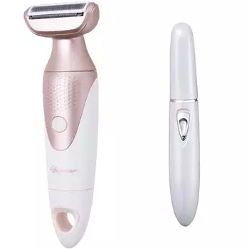 Бритва для лица Rozenstar с работающей от батареи электрической моющейся расческой для подравнивания линии бикини, работающей от батареи AZ455050 [комплект продукта] насадка, белый