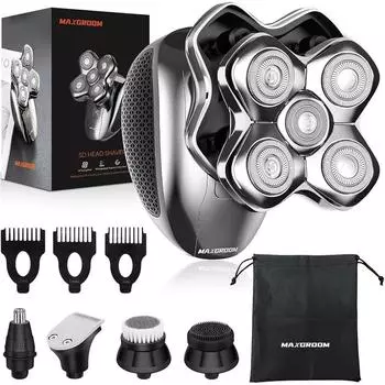 Бритва для лысых мужчин MAXGROOM 5 в 1 5D электрическая влажная/сухая съемная досягаемость перезаряжаемая вращающаяся набор для груминга подарок, 1 шт.