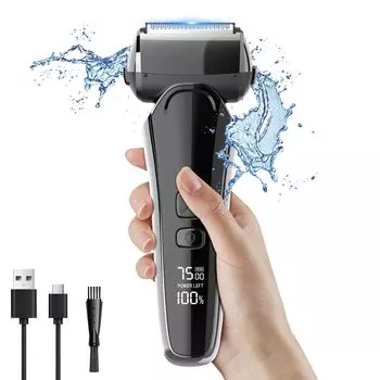 Бритва для мужчин с аккумулятором, большой светодиодной возвратно-поступательной электробритвой, водонепроницаемая, IPX7, для сухого и влажного бритья, для гладкого бритья, долговечная, высокая