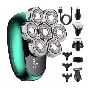 Бритва для скинхедов электрическая 7D плавающая светодиодная IPX7 электрическая USB бритье легко для делового подарка на день мужчины, бритва, 6-в-1, головка, бритва, дисплей,
