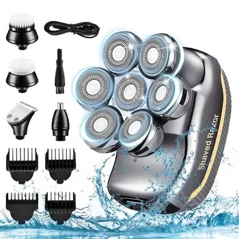 Бритва для скинхедов Бритва для скинхедов Электробритва Бритва 5 в 1 Электробритва для мужчин IPX7 Водонепроницаемая Сухое и влажное использование Вращающееся бритье Электрическое