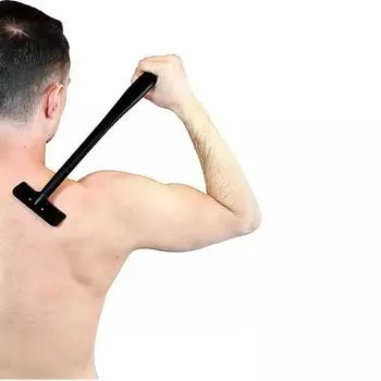 Бритва для спины и тела, большая бритва для мужчин, для волос на спине с триммером, нескользящая длинная ручка, для сухого или влажного использования, синяя чёрный