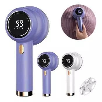 Бритва для ткани, устройство для удаления катышков, аккумуляторная светодиодная подсветка, регулируемая скорость, 6-лезвийный резак для одежды, триммер для свитеров фиолетовый