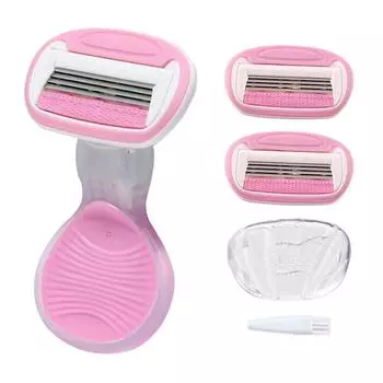 Бритва для удаления волос Barcogel на ногах и подмышках + 2 сменных стержня, розовые, 1 комплект, корейские лезвия