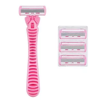 Бритва для женщин плюс 4 сменных картриджа, дорожный размер, ручная бритва для бритья