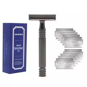 Бритва Double Edge, металлическая классическая безопасная бритва, безопасная бритва Double Edge для мужчин и хромированная матовая бритва, 10 сменных лезвий, 1 бритва, бритва,