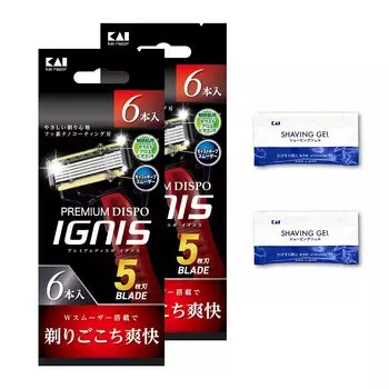 Бритва Kai PREMIUM DISPO IGNIS емкостью 12 с 2 гелями для бритья бритье 12 штук гель для бритья включен набор 1 набор 6 штук 5-лезвий (большая пачка) Мужской