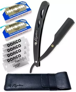 Бритва Kazakiri от профессионального парикмахера x Впечатляющая близость Бритва для бороды Бритва для лица 40 сменных лезвий с футляром Западная бритва Одно лезвие