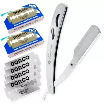 Бритва Kazakiri от профессионального парикмахера x Впечатляющая близкая борода с 40 сменными лезвиями, одно ручное руководство по эксплуатации, серебристая Kazakiri [Под надзором