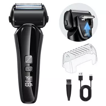 бритва мужская на батарейках [3 последовательных лезвия с тесным контактом и возможность непрерывного использования в течение 120 минут] Электробритва возвратно-поступательного типа Type-c