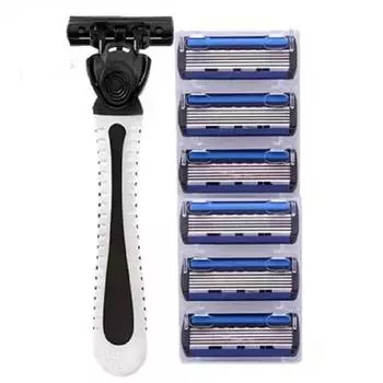 Бритва с 6-слойным лезвием Sharp Shave One-Touch Replacement Clean Clean Shave Good Old-Fashion Manual Razor Men s Beard Razor синий