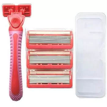 Бритва с 6-слойными лезвиями (1 ручка + 4 лезвия) Портативная профессиональная женская бритва для тела и лица с коробкой красный