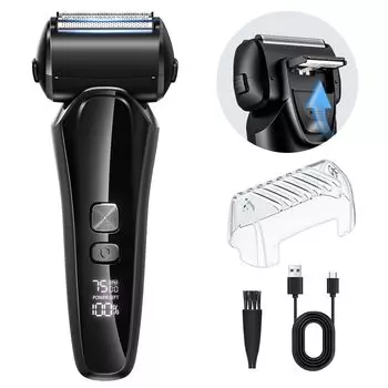 Бритва с лезвиями на батарейках может использоваться непрерывно в течение 120 часов. Возвратно-поступательное движение, электрический IPX7, большой светодиод, как для сухого, так и для электрического бритья, высокая производительность