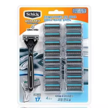 Бритва Schick Quattro 4 титановая + набор из 17 шт. дополнительных лезвий, 1 комплект, корейское лезвие для бритвы