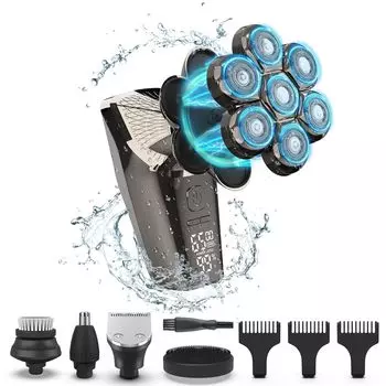 Бритва TURN RAISE Skin Head Shaver 7D с магнитным притяжением, 126 лезвий, 3 скорости, светодиодный дисплей скорости, водонепроницаемый IPX7, сухое и влажное использование, 6 в 1