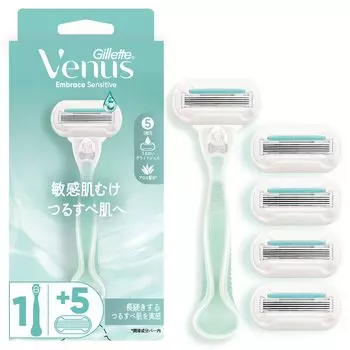 Бритва VENUS для чувствительной кожи для гладкой кожи Main 5 Replacement Embrace Sensitive Women, Skin, Skin, Unit, Blades, зелёный